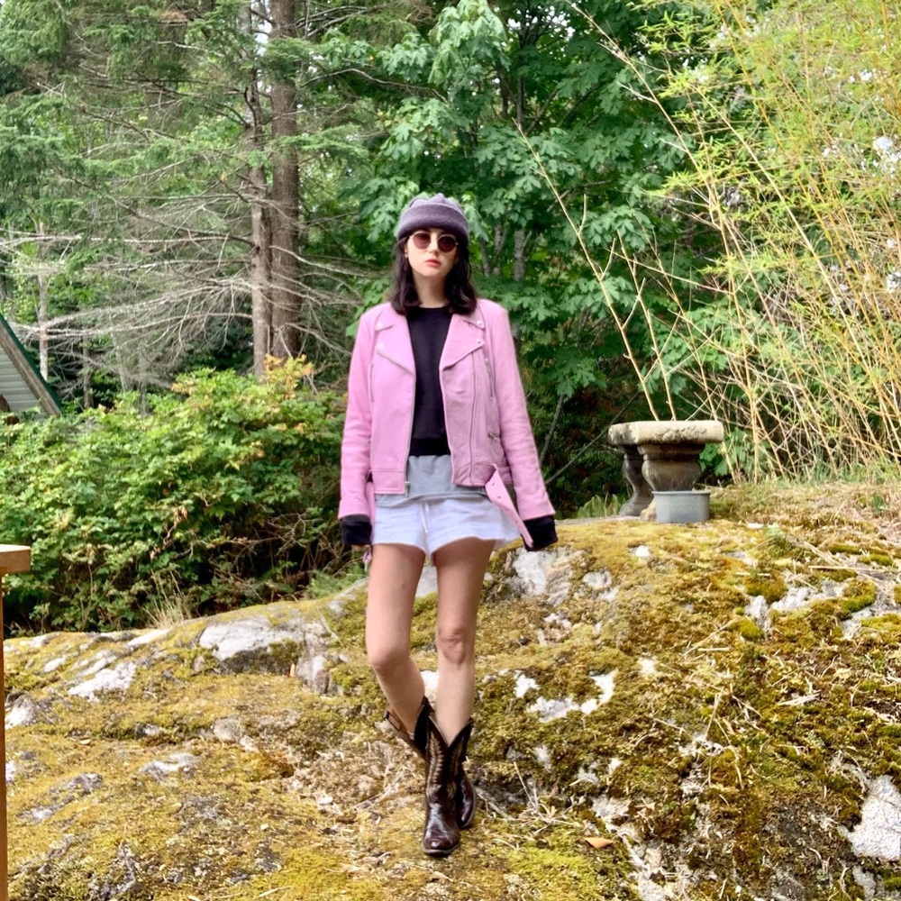 NWOT Elizabeth and James bubblegum pink lamb skin leather moto jacket